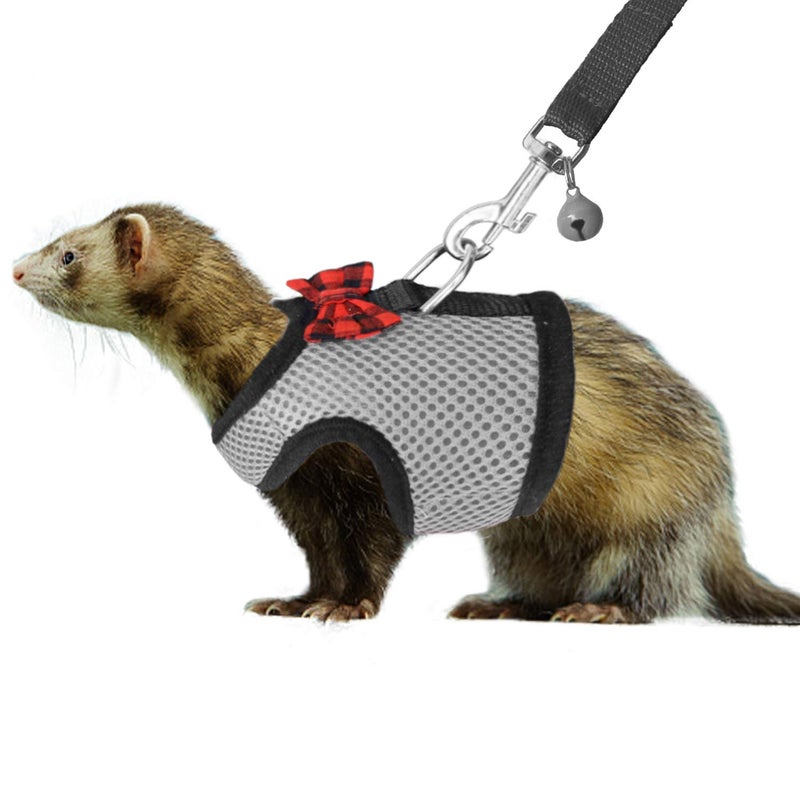 Rypet Small Animal Harness and Leash - Soft Mesh Small Pet Harness with Safe Bell, No Pull Comfort Padded Vest for Small Pet Gray S - Image 1
